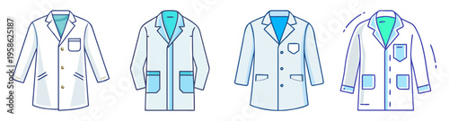set of lab coat vector icons in flat design for medical and science professions