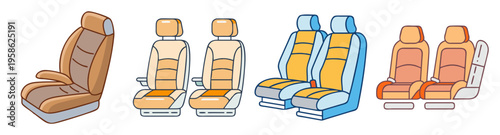 car interior seats set flat design vector illustration