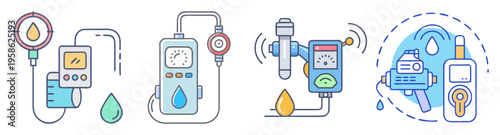 smart home leak detection and safety icons flat design vector illustration
