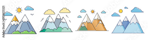 colorful camping tents and mountains flat design vector illustration icon pack