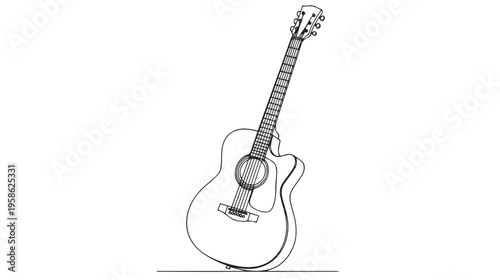 A detailed pencil sketch illustration of a classic acoustic guitar isolated on a white background