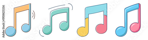 colorful music note icons set in flat design vector illustration