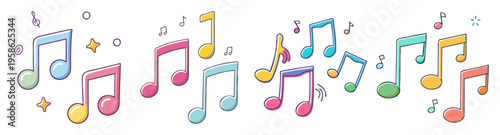 colorful music notes and symbols icon pack flat design vector illustration