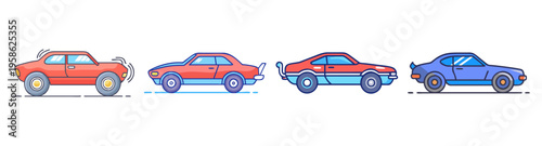 set of classic muscle cars in flat design vector illustration