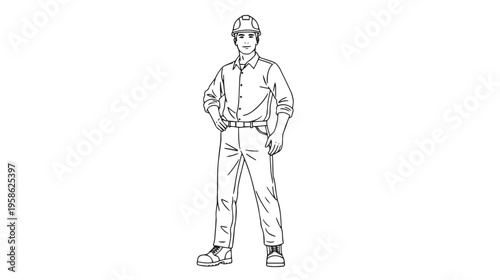 A simple black and white line drawing of a soldier standing in a traditional military uniform pose