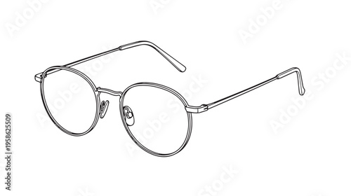 A simple black and white line drawing of round frame glasses isolated on a plain white background