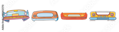 retro car bumper set flat design vector illustration