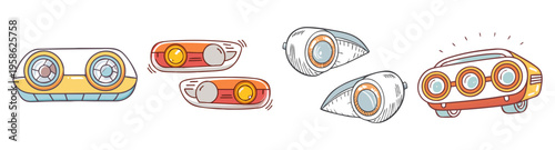 set of retro car headlights and eyes vector icon pack flat design illustration