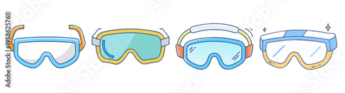 set of four colorful safety goggles flat design vector illustration