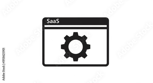 A minimalist vector graphic illustrating a SaaS application with a gear icon