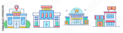 modern shopping mall and retail store icons flat design vector illustration