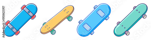 set of colorful skateboards flat design vector illustration for sports and lifestyle