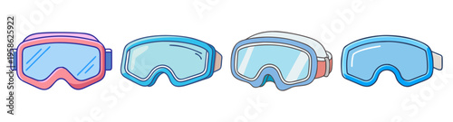 set of ski goggles flat design vector illustration for winter sports icon pack