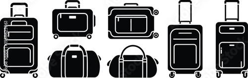 Travel Luggage Set, rolling suitcases and duffel bags vector illustration modern flat style