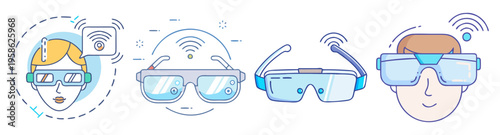 smart augmented reality glasses facial expressions vector icon pack flat design