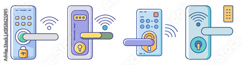 smart home security process with mobile app authentication vector illustration