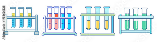 colorful test tube rack with empty vials flat design vector illustration