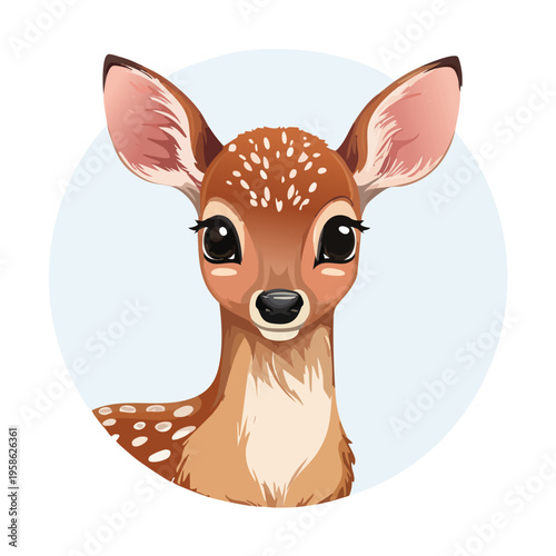 Charming fawn portrait animated deer with soft colors and big eyes