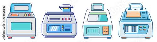 modern laboratory thermocyclers in flat design vector illustration