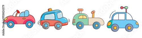colorful toy cars set in flat design vector illustration for kids and transportation themes
