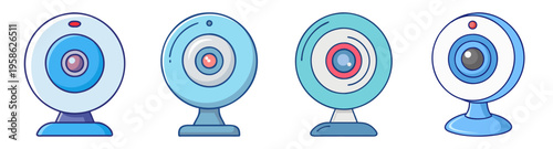 set of four colorful webcam icons in flat design vector illustration