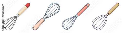 set of kitchen whisks flat design vector illustration