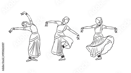 A sequence of line drawings showing a person in loose clothing performing rhythmic dance moves