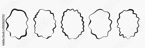 Abstract blob frames collection with uneven wavy borders. Minimal organic black line doodle vector shapes. Perfect for modern labels, tags, social media posts poster card packaging design