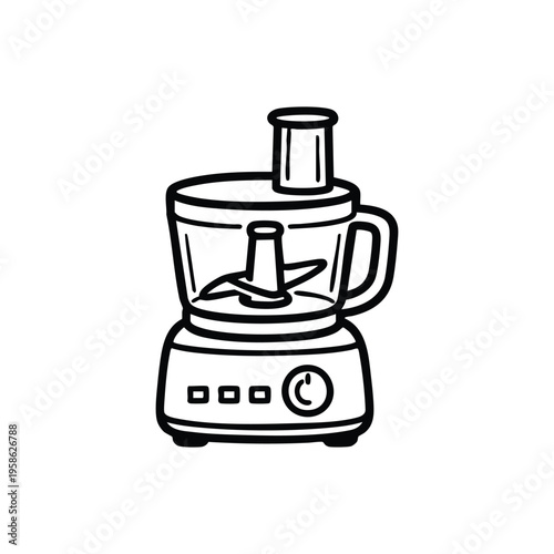 Black and white food processor engineering line icon modern kitchen appliance vector illustration