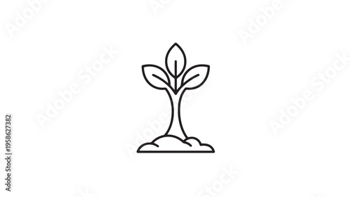 A simple black and white line art icon representing a small seedling growing out of the ground