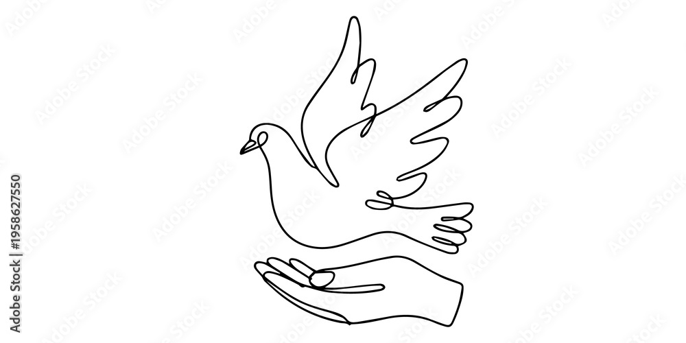 Obraz premium Peace Dove Flying from Hand Continuous Line Art Vector Illustration