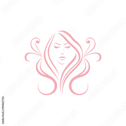 Pink line art woman face portrait.