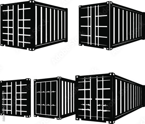 Transportation Cargo Container black vector symbol of shipping container for logistics freight delivery warehouse industry