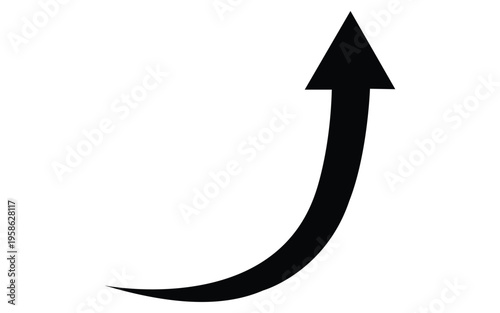 Curved upward arrow icon growth direction symbol minimal black vector design