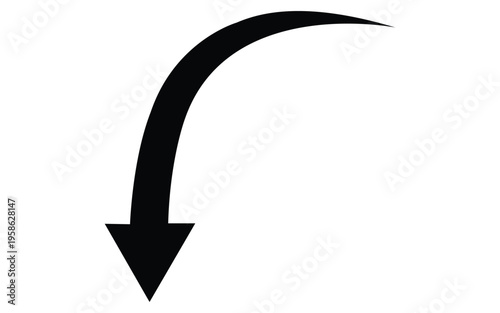 Curved downward arrow icon simple navigation direction symbol black vector