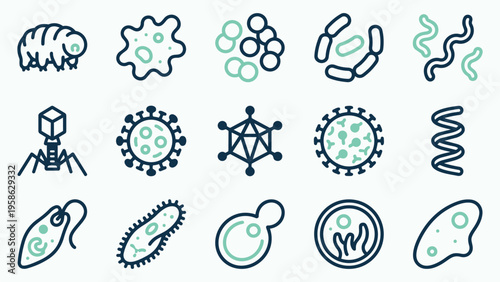 Microbiology and Pathogen Virus Bacteria Scientific Icon Set