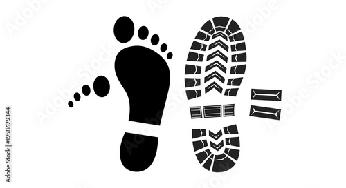 Footprints and boot imprints, indicating different paths and choices, suggesting concepts like individuality, decision-making, and following unique journeys in a bright environment.