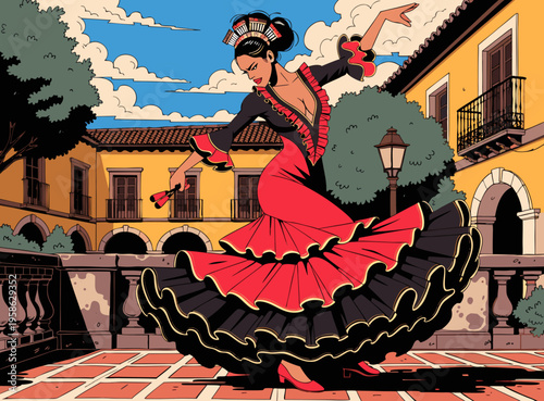 Spanish Flamenco Dancer Vector.