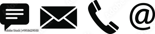 Communication icons for messaging email phone and at sign
