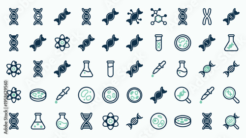 Collection of DNA and Science Related Vector Line Icons