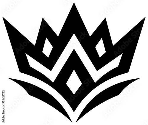 Sharp black angular crown logo with geometric lines and shapes on white background for branding and design