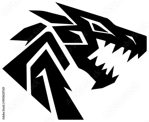 Sharp black geometric crocodile head logo with angular lines and white background modern abstract animal symbol