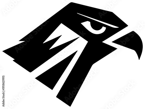 Geometric falcon head logo with sharp black angular lines on white background symbolizing power and modern design