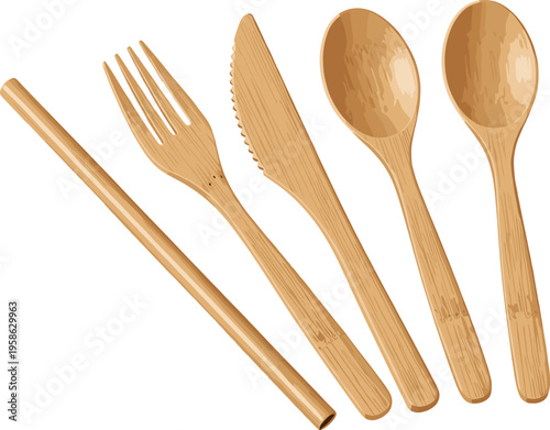 Eco-friendly wooden bamboo cutlery set with spoon fork knife