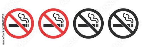 No Smoking Signs, cigarette smoke forbidden no smoking area warning ban tobacco symbols prohibit nicotine icons vector illustration eps10 simple flat style health safety design
