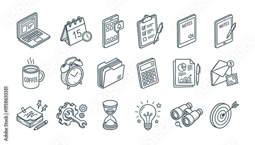 Collection of business and productivity icons.