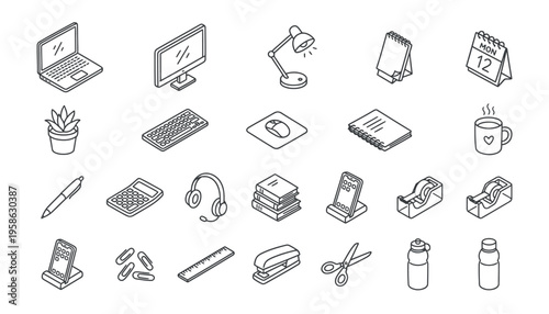 Collection of various office and study icons.