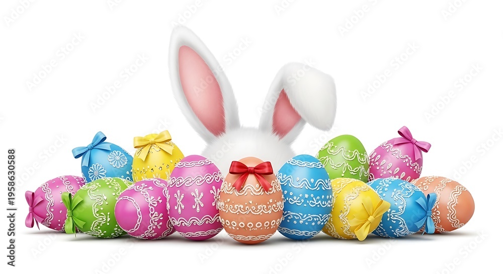 Fototapeta premium Easter bunny ears and colorful eggs.