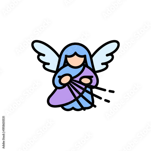 Blue Angel Playing Harp with Purple Clothes