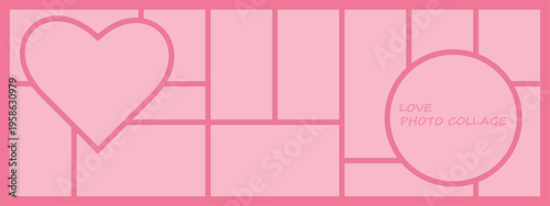 Love Mood board layout. Photo collage template with circle. Mood board grid. Album brand board. Mosaic pictures frame. Retro gallery banner. Portfolio images. Vector illustration eps10.